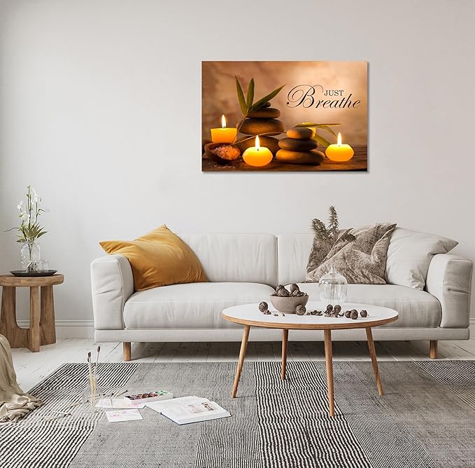 YIOZHAOFH Zen Wall Decor Just Breathe Motivational Bathroom Wall Art Yoga Room Poster for Women Spa Picture Painting Spiritual Artwork Framed for Living Room Ready to Hang (20L x 30W)