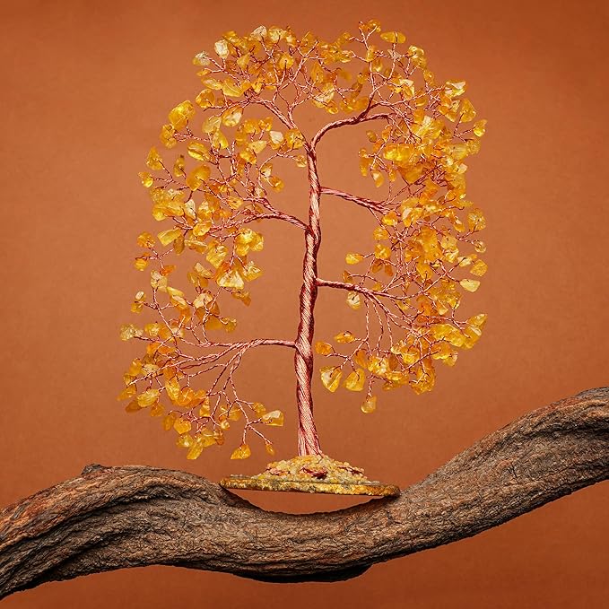 Citrine Crystal Tree of Life, Healing Crystals and Stones Tree for Home and Office Desk Decoration, Positive Energy, Money, Good Luck, Handmade Feng Shui Spiritual Gifts for Women