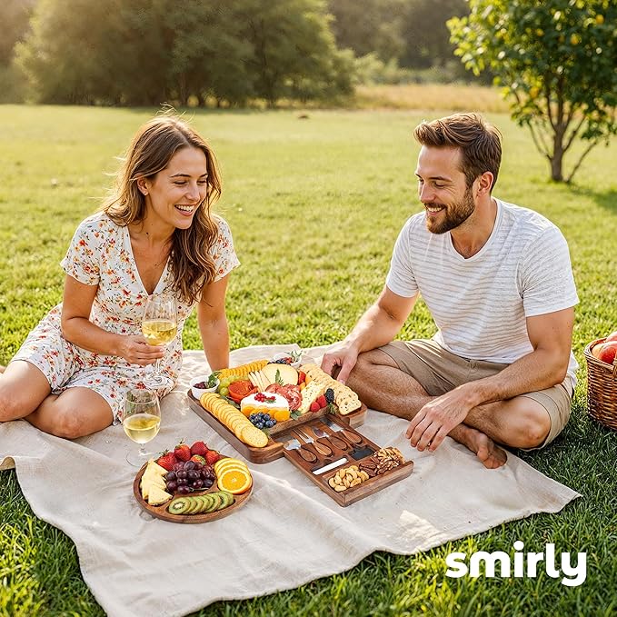 SMIRLY Charcuterie Boards Set, Large Cheese Board Set, Natural Walnut Wood Charcuterie Tray with Accessories - Housewarming Gifts New Home, Wedding & Bridal Shower Gifts for Women, Couples