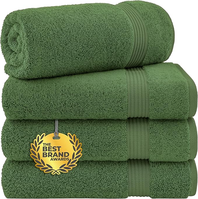 Cotton Paradise 4 Piece Turkish Bath Towels for Bathroom, Extra Large Soft Plush Towels Bathroom Set, Sage Green