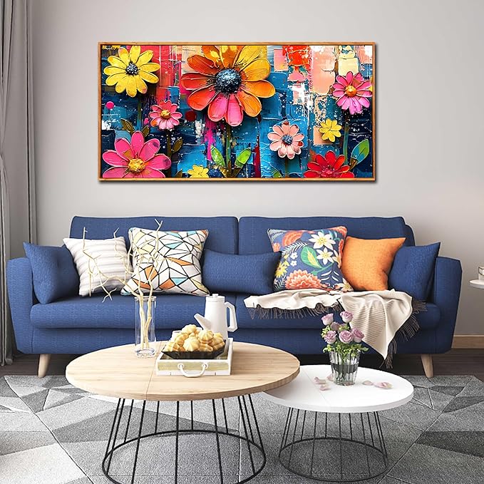 ZHAOSHOP Colorful Flower Pictures Wall Art Bedroom - Teen Girl Room Decor - Big Picture Frames for Wall Ready to Hang Size 29" x 59"