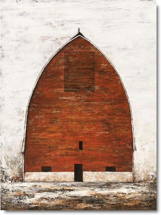 Yihui Arts Red Barn Canvas Wall Art Hand Painted Vintage Farmhouse Oil Paintings Modern Abstract Rustic Decor Pictures for Living Room Bedroom Bathroom Decoration