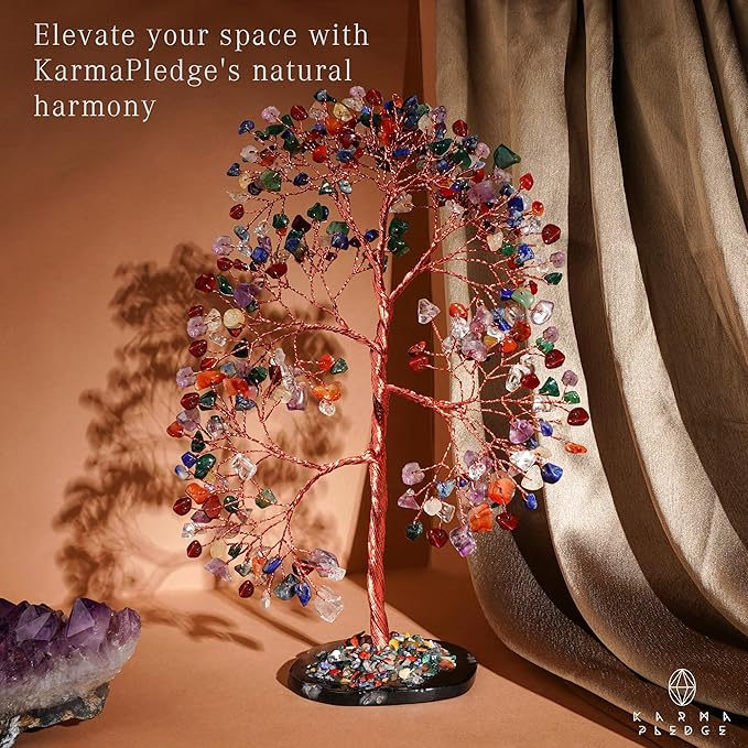 7 Chakara Crystal Trees for Home and Office Decoration, Chakra Healing Crystals Feng Shui Handmade Trees for Positive Energy, Money, Good Luck, Christmas Decor, Birthday Gifts for Women, Mom