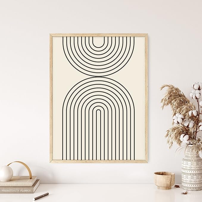 HAUS AND HUES Neutral Wall Art Prints for Wall Decor - Boho Art Wall Prints | Mid Century Modern Decor Line Art Wall Decor and Geometric Wall Decor | 12" x 16" UNFRAMED
