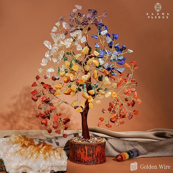 Crystal Tree of Life 7 Chakra Healing Crystal Trees for Home Decor, Office Desk Decor, Boho Decor, Handmade Bonsai Trees for Positive Energy, Money, Good Luck Birthday Gifts for Women, Mom