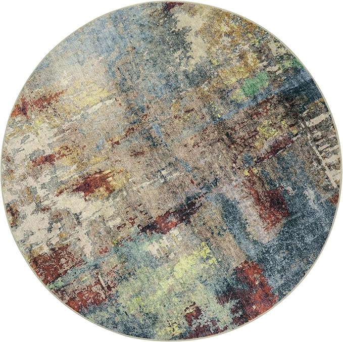Lahome Modern Abstract Round Rug 6ft - Large Red 6x6 Circle Rugs for Living Room Bedroom Dining Room,Soft Non Slip Mat Indoor Floor Carpet for Coffee Table Hardwood Playroom