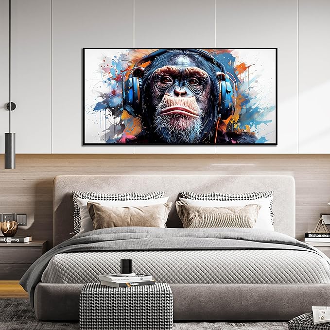 ZHAOSHOP Monkey Art Wall Decor for Living Room - Graffiti Poster Wall Decor for Office - Black Framed Wall Art Ready to Hang Size 29" x 59"