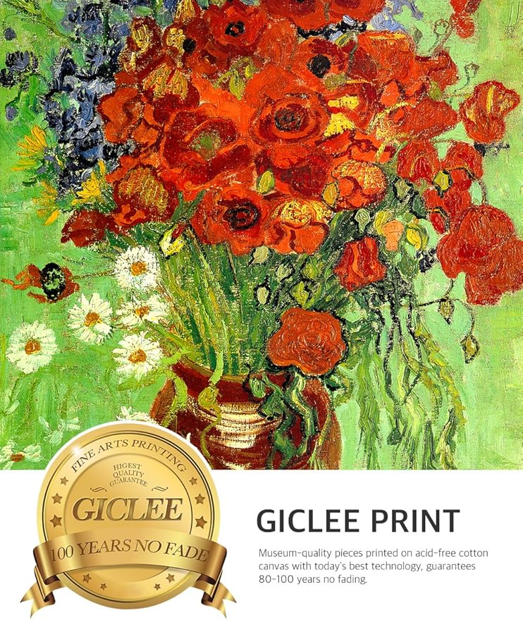 DECORARTS - Triptych (Van Gogh Flower Series), Vincent classic Art Reproduction. Giclee Canvas Prints Wall Art for Home Decor 16x20, 3pcs/set