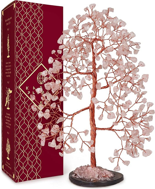 Crystal Trees for Home and Office Decoration, Rose Quartz Chakra Healing Crystals Feng Shui Handmade Trees for Positive Energy, Money, Good Luck, Christmas Decor, Birthday Gifts for Women, Mom