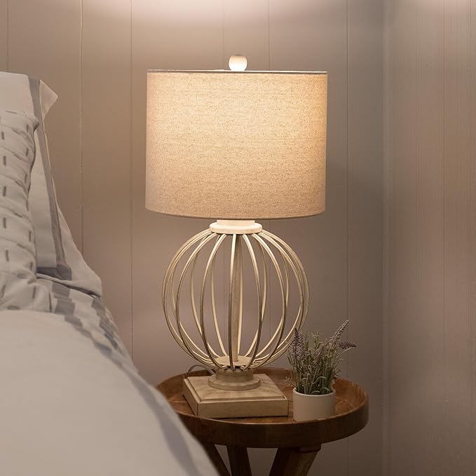 Lavish Home Set of 2 Table Lamps - Modern Lamps with USB Charging Ports and LED Bulbs - for Living Room, Office, or Bedroom Decor (Sand)