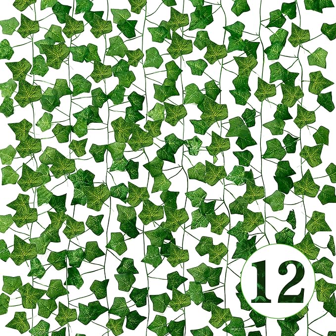 Sggvecsy 12 Pack 84Ft Fake Vines Fake Ivy Leaves Artificial Ivy Leaf Plants Artificial Ivy Garland Greenery Hanging Plants Vines for Wedding Wall Party Home Room Kitchen Garden Decor