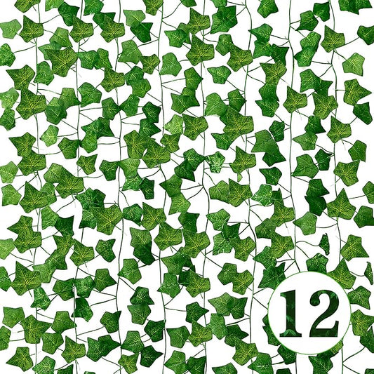 Sggvecsy 12 Pack 84Ft Fake Vines Fake Ivy Leaves Artificial Ivy Leaf Plants Artificial Ivy Garland Greenery Hanging Plants Vines for Wedding Wall Party Home Room Kitchen Garden Decor