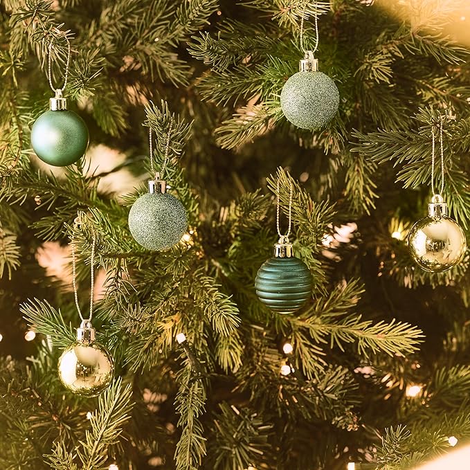 Valery Madelyn 1.57 Inches Small Christmas Tree Decorations Ornament Set for 4th of July Fall Halloween, 24ct Teal Green and Gold Shatterproof Hanging Ball Ornaments Holiday Party Decor