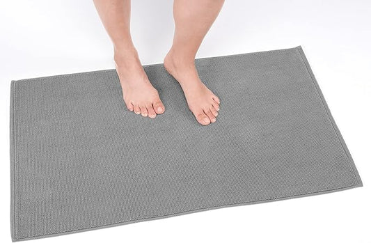 Cotton Paradise 100% Cotton Non Slip Bath Mats for Bathroom, 17x24 inch Soft Absorbent Quick Dry Machine Washable Floor Bath Mat, Light Grey