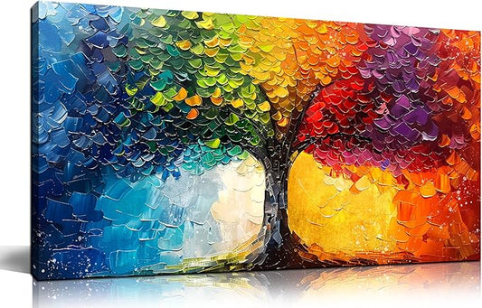 ZHAOSHOP Tree Wall Art for Living Room - Colorful Painting Wall Art for Bedroom - Home Office Decor Women Size 20" x 40"