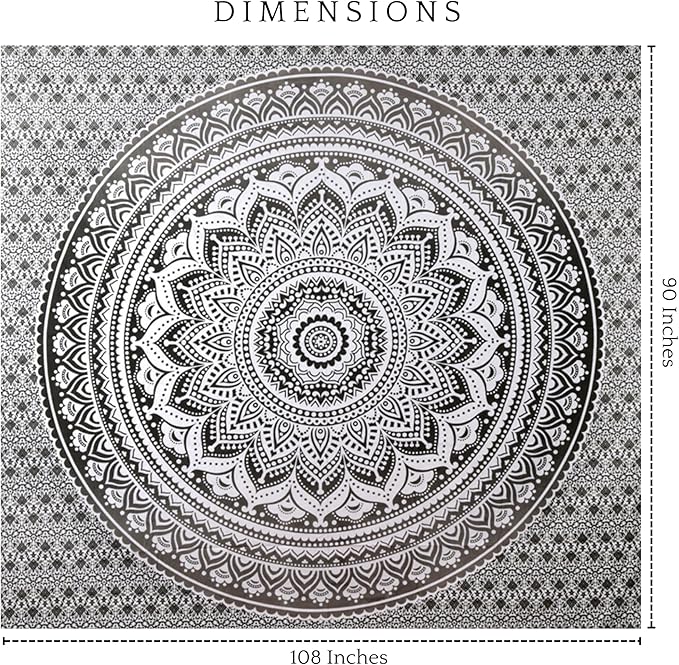 RAJRANG Large Grey Mandala Tapestry Wall Hangings Indian Hippie Tapestries Boho Décor Bedspread Yoga Meditation - 90x108 Inches