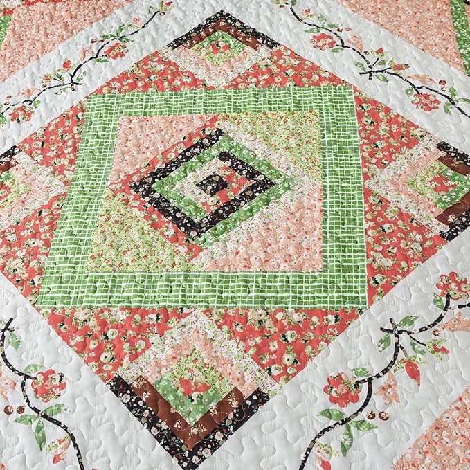 VAPUTAR Quilt Queen Size Bedding Set - Farmhouse Queen Size Bedspread Set for All Season, Lightweight Reversible Coverlet Quilt for Bedroom (90 × 98 Inch), Green