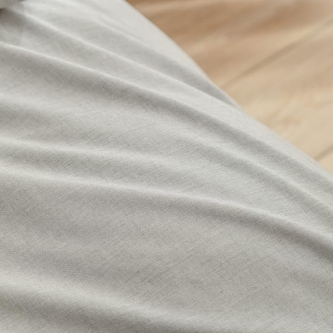 BESTOUCH Duvet Cover Set 100% Washed Cotton Linen Feel Super Soft Comfortable Chic Lightweight 3 PCs Home Bedding Set Solid Light Grey King