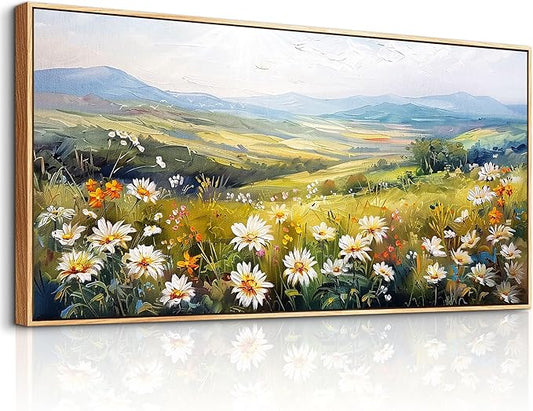 ZUITINGHUA Wood Framed Canvas Wall Art For Living Room Wall Decor For Bedroom Office Wall Decorations Pastoral Scenery Paintings Modern Flowers Pictures Artwork Room Aesthetic Home Decor 20x40 In