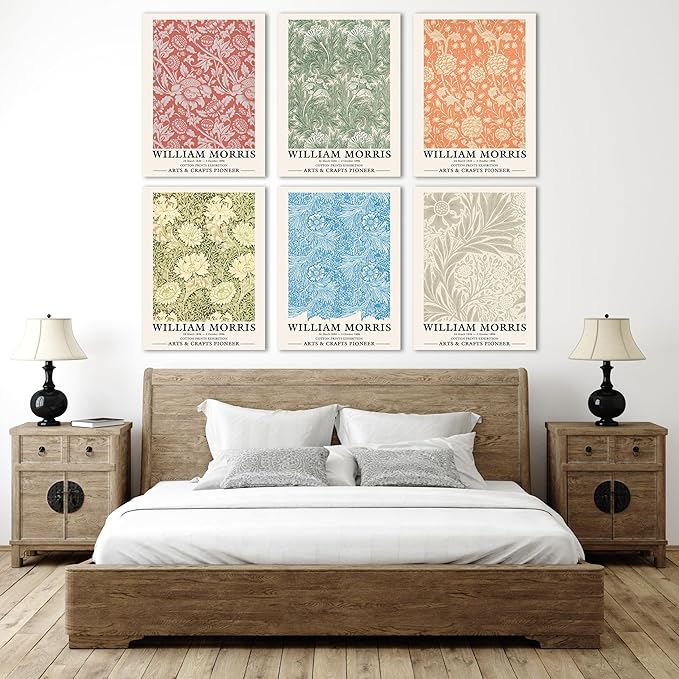 COSCTOR Set of 6 William Morris Wall Art Decor Canvas Framed 6 Pieces Vintage Abstract Minimalist for Bedroom Living Room Bathroom Hallway Home Decoration(Framed, 12x16)