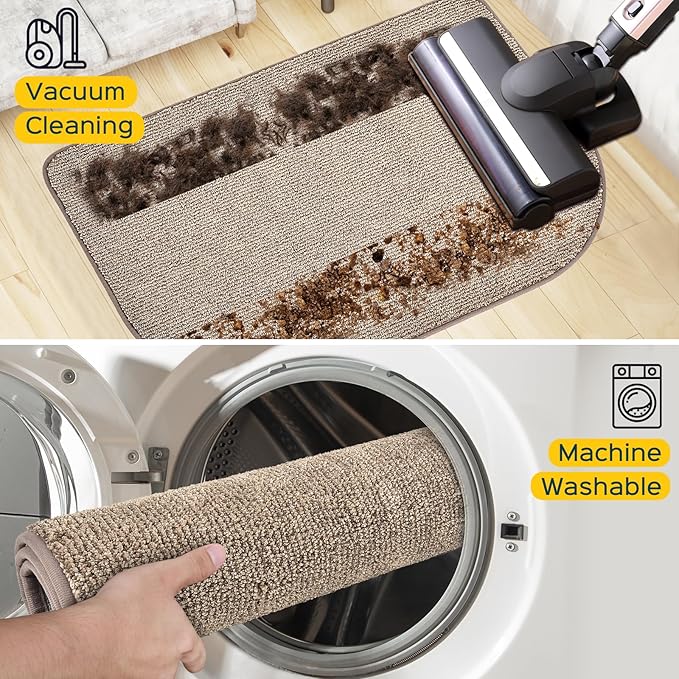 Washable Kitchen Rugs Set of 2 (24" x 35.5" + 24" x 59"), Non Slip Kitchen Mats for Floor, Absorbent Indoor Entryway Runner Rugs for Laundry, Bathroom, Door, Bedroom (Roll Packing)