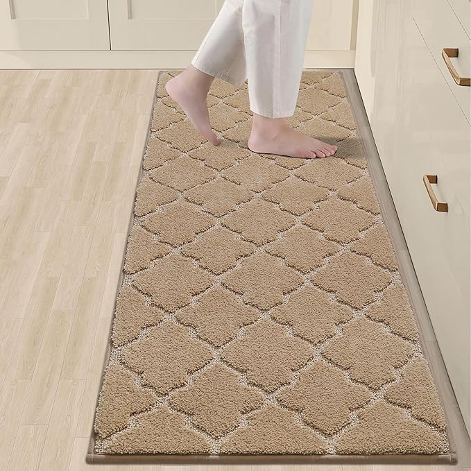 COSY HOMEER Soft Floor Mats for in Front of Sink Super Absorbent Kitchen Rugs 20"x59" Non-Skid Standing Mat Washable,Polyester,Beige