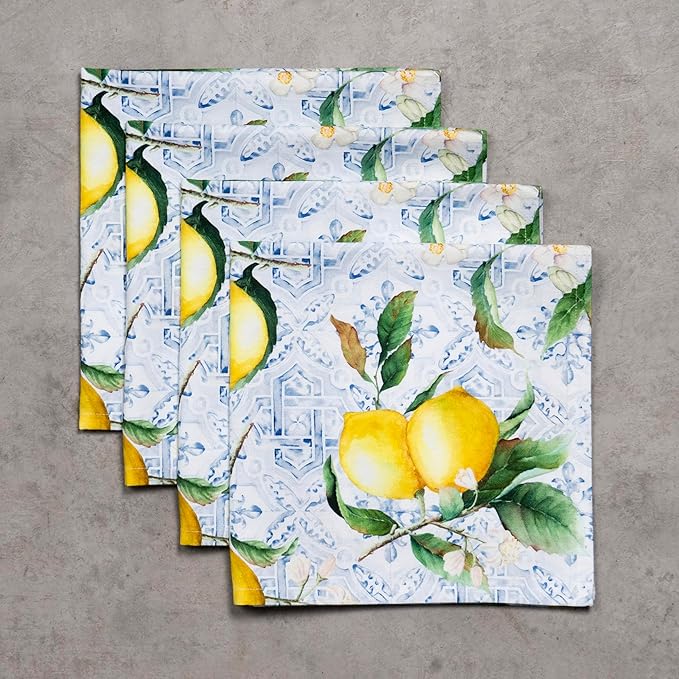 Maison d' Hermine Cloth Napkins Set of 4 100% Cotton Everyday Reusable Square Napkins Cloth Washable, Dinner, Party, Wedding, Restaurant, Spring/Summer (Citrus, 20" x 20")