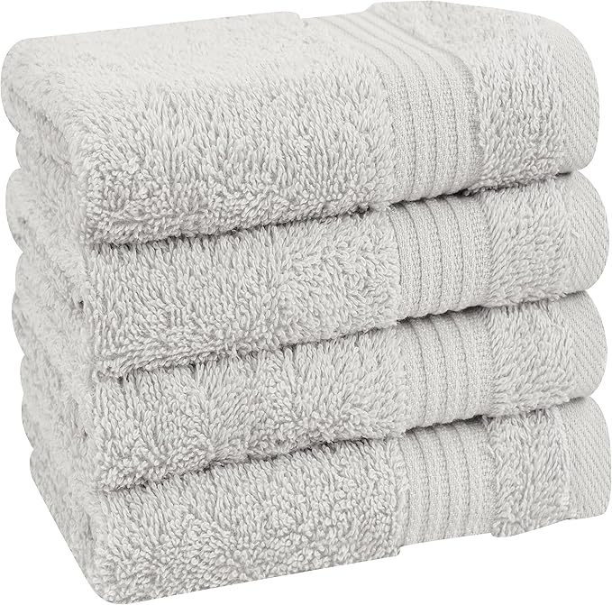 Cotton Paradise 100% Cotton Turkish Washcloth Set for Bathroom, 4 Piece Soft Absorbent Small Hand Face Towels Wash Rags, Silver Grey