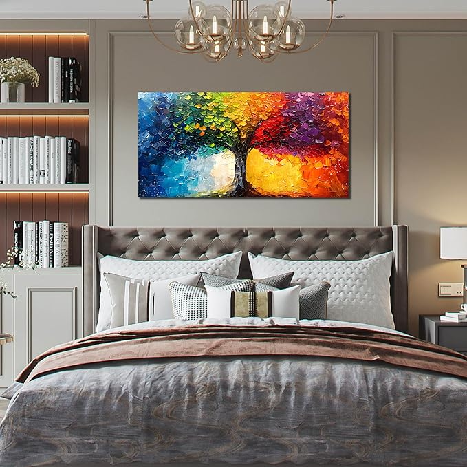 ZHAOSHOP Tree Wall Art for Living Room - Colorful Painting Wall Art for Bedroom - Home Office Decor Women Size 20" x 40"