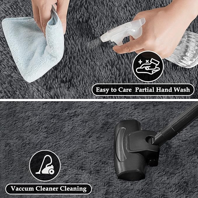 2x6 Area Rug for Bedroom, Modern Grey Super Shag Shaggy Soft Runner Carpet Washable Fluffy Rugs for Living Room Bedside Sofa Home Dorm Decor Aesthetic