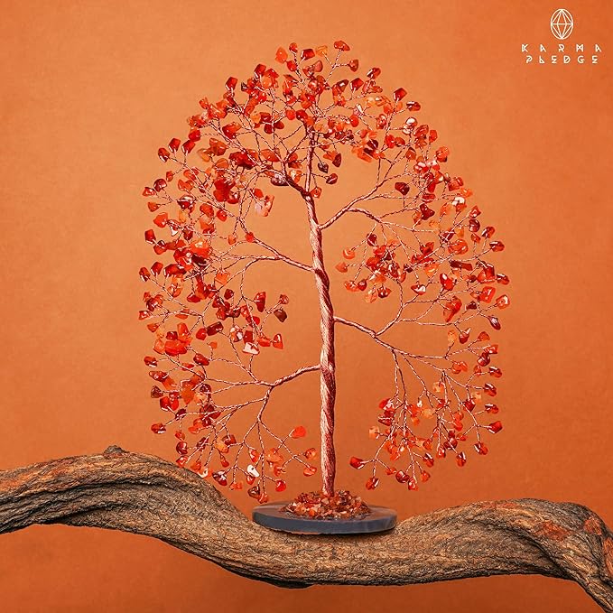 Crystal Trees for Home and Office Decoration, Carnelian Chakra Healing Crystals Feng Shui Handmade Trees for Positive Energy, Money, Good Luck, Christmas Decor, Birthday Gifts for Women, Mom