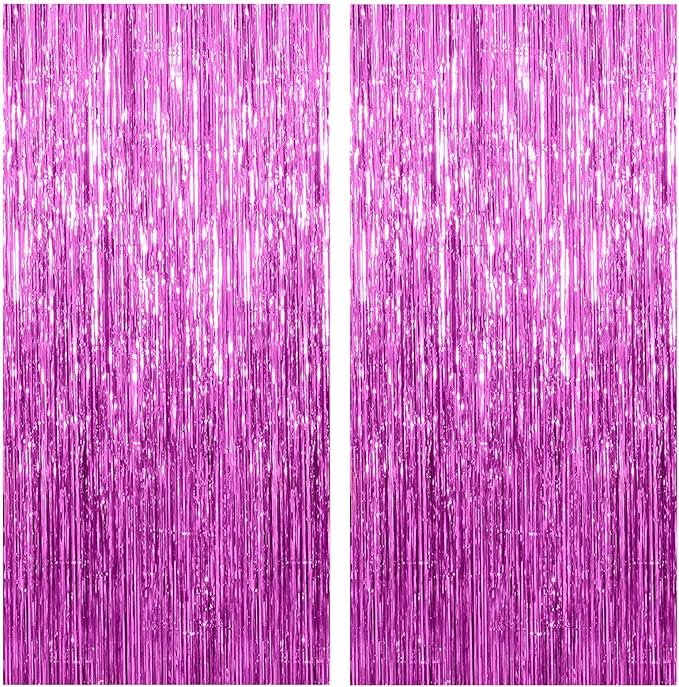 2 Pack Hot Pink Backdrop Curtain Party Streamers Hot Pink Birthday Decorations Foil Fringe Photo Backdrop Party Supplies Fiesta Grad Theme Decorations