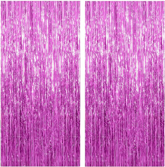 2 Pack Hot Pink Backdrop Curtain Party Streamers Hot Pink Birthday Decorations Foil Fringe Photo Backdrop Party Supplies Fiesta Grad Theme Decorations