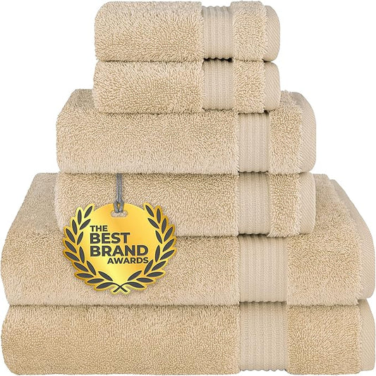 Cotton Paradise 6 Piece Towel Set, 100% Cotton Soft Absorbent Turkish Towels for Bathroom, 2 Bath Towels 2 Hand Towels 2 Washcloths, Beige Towel Set