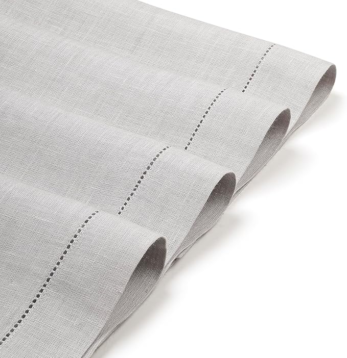 D'Moksha Homes Silver Grey Linen Cloth Placemats Set of 4-100% Pure Linen Hemstitch Placemats 14 x 19 Inch - Classic Hemstitch Table Place Mats for Fall, Halloween - Handcrafted and Machine Washable