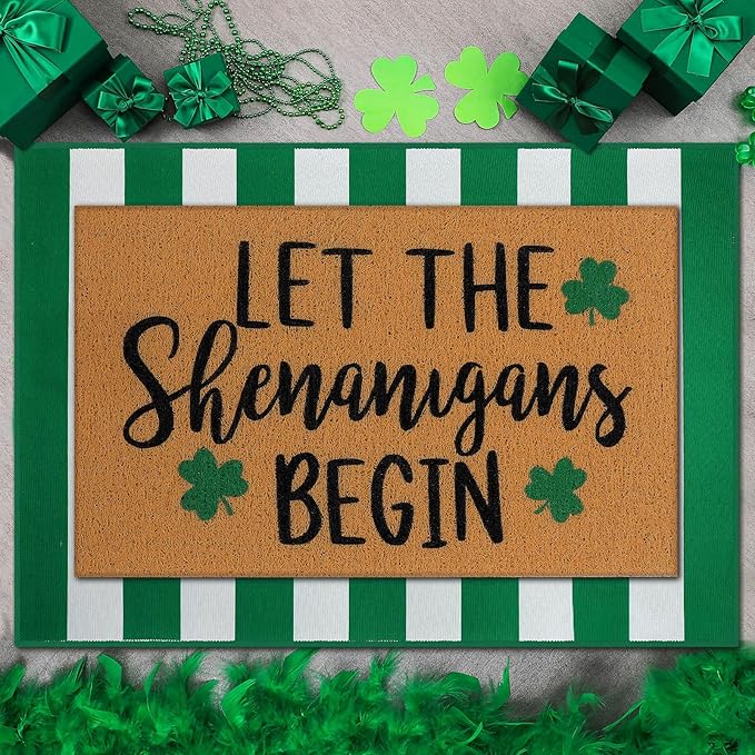 2 Pcs Door Mat Welcome Non Slip Coir Mats Floor Layering Doormats Seasonal for Front Porch Entryway Decor(Irish Festival)