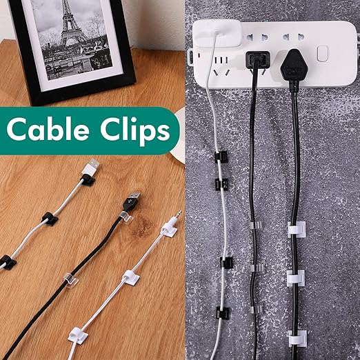 60 Pieces Mini Cable Clips Self Adhesive Light Clips Light Hooks Wire Cable Organizer Cable Wire Management Holder for Home Office Car Desk Outdoor String Lights (Clear, Small)