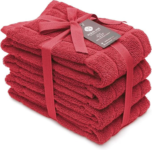 100% Cotton Terry Dish Towels, 4 Pack Plain, 16 x26 Inches, Super Soft and Absorbent Kitchen Towels, Perfect for Kitchen Cleaning and Dish Washing | RED
