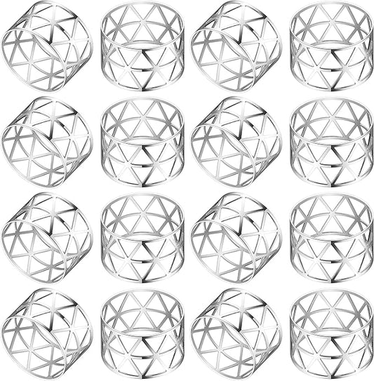 KPOSIYA Set of 20 Napkin Rings with Hollow Out Design Silver Napkin Ring Holder for Wedding Party Holiday Banquet Christmas Dinner Delicate Serviette Buckles Decor Favor (20, Style 2-Silver)