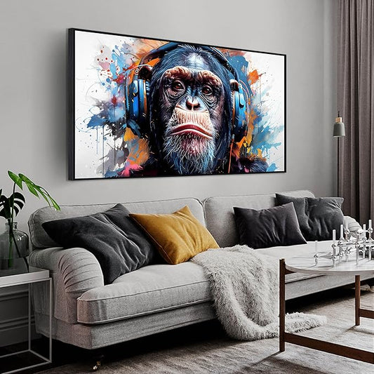 ZHAOSHOP Monkey Art Wall Decor for Living Room - Graffiti Poster Wall Decor for Office - Black Framed Wall Art Ready to Hang Size 29" x 59"