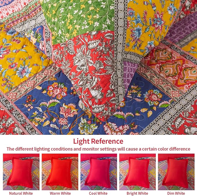 VAPUTAR Cotton Quilt Queen Size Set, Quilted Bedspread Coverlet (90 * 98 Inch) with 2 Pillowcovers, 3 Pieces Lightweight Farmhouse Style with Patchwork Design Queen Quilt Bedding Set for All Season