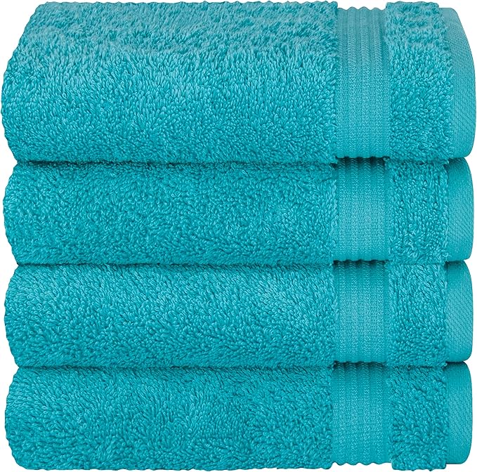 Cotton Paradise Hand Towels for Bathroom, 100% Cotton Turkish 4 Piece Hand Towel Set, Soft Absorbent Face Towels, Aqua Blue Hand Towels