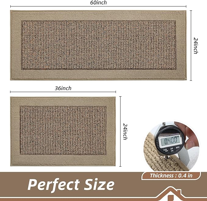 BEQHAUSE Kitchen Rugs and Mats Set of 2 Non-Slip Kitchen Mats for Floor, Absorbent and Stain Resistant Kitchen Runner, Machine Washable Rugs for Kitchen, Laundry & Sink, 24"x36"+24"x60", Taupe