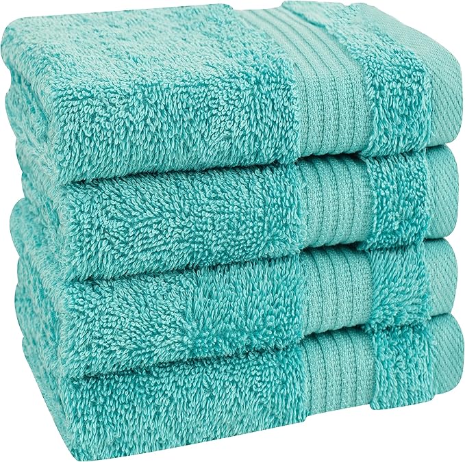 Cotton Paradise 100% Cotton Turkish Washcloth Set for Bathroom, 4 Piece Soft Absorbent Small Hand Face Towels Wash Rags, Turquoise