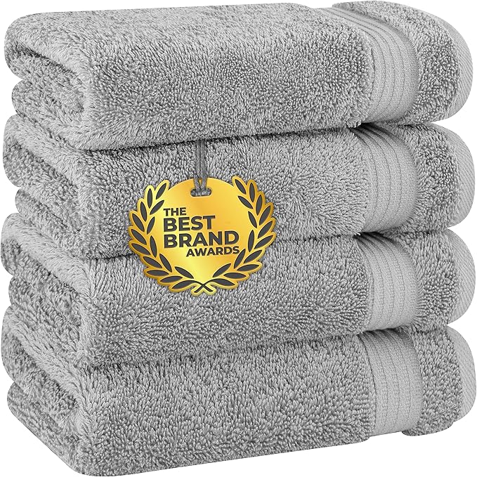 Cotton Paradise Hand Towels for Bathroom, 100% Cotton Turkish 4 Piece Hand Towel Set, Soft Absorbent Face Towels, Light Gray Hand Towels