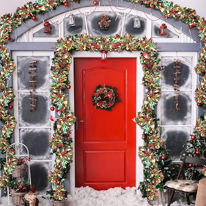 Dingion 59 Feet Christmas Tinsel Garland Metallic Twist Ornaments Hanging Glitter Xmas Garland for Christmas Tree Indoor Outdoor Decoration Party Supplies