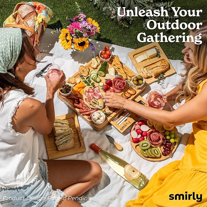 SMIRLY Charcuterie Boards Set - Large Bamboo Cheese Board Set - House Warming Gifts New Home, Wedding Gift for Couple, Bridal Shower Gift, Birthday Gifts for Women