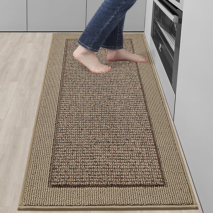 BEQHAUSE Kitchen Runner Rugs 24"x60", Kitchen Rugs Non-Slip Kitchen Mats for Floor, Absorbent and Stain Resistant Kitchen Mats, Machine Washable Rug for Kitchen, Hallway, Laundry & Sink, Taupe