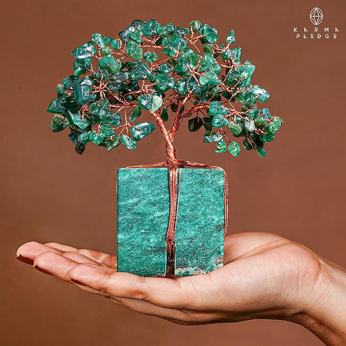 Crystal Tree of Life for Home and Office Decor, Handmade Raw Crystal Base Green Aventurine Chakra Healing Crystal Tree for Positive Energy, Money, Good Luck, Christmas Décor, Birthday Gifts for Women