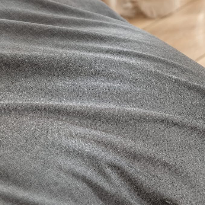 BESTOUCH Duvet Cover Set 100% Washed Cotton Linen Feel Super Soft Comfortable Chic Lightweight 3 PCs Home Bedding Set Solid Dark Grey King